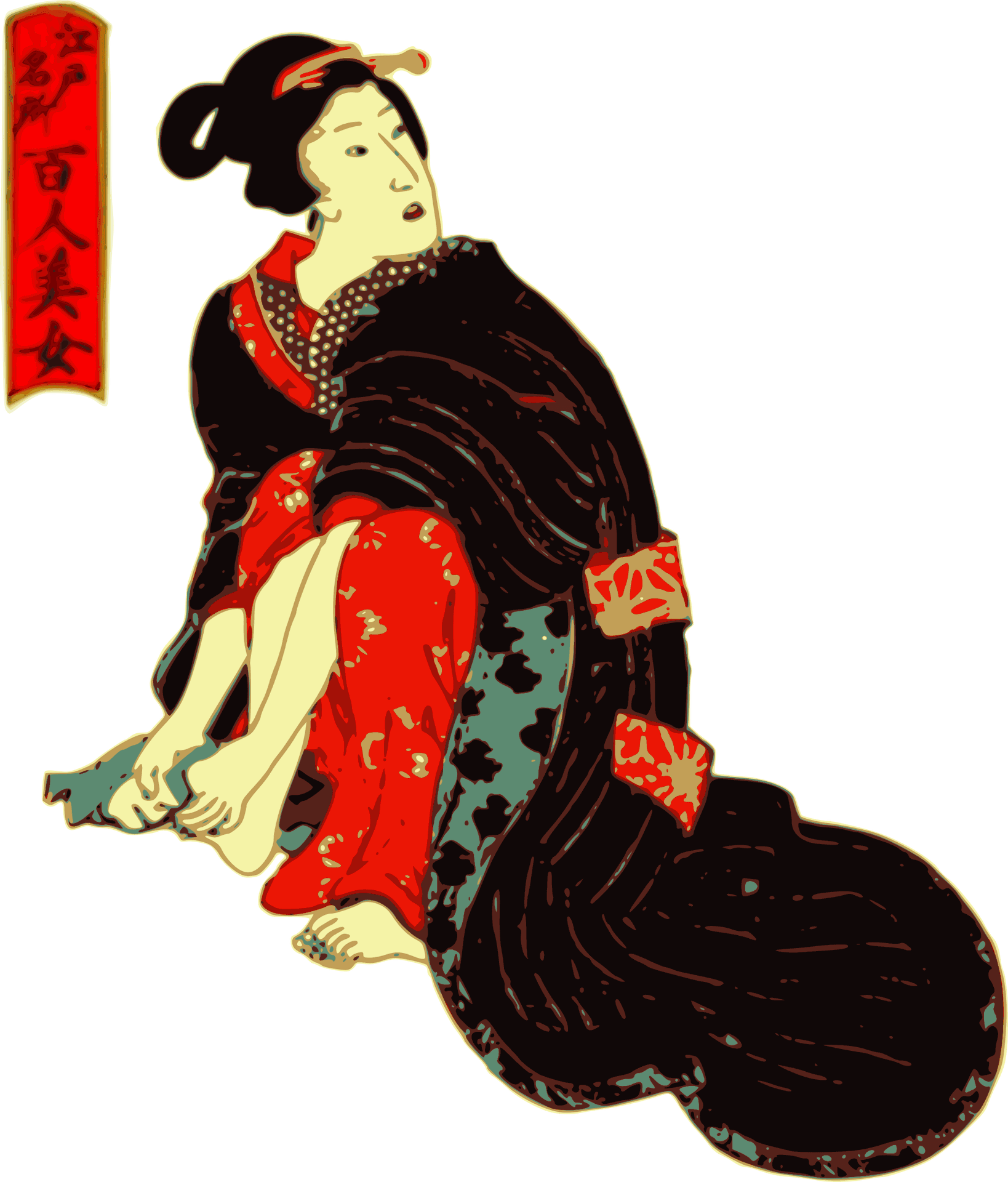 Traditional Japanese Kimono Woodblock Print PNG