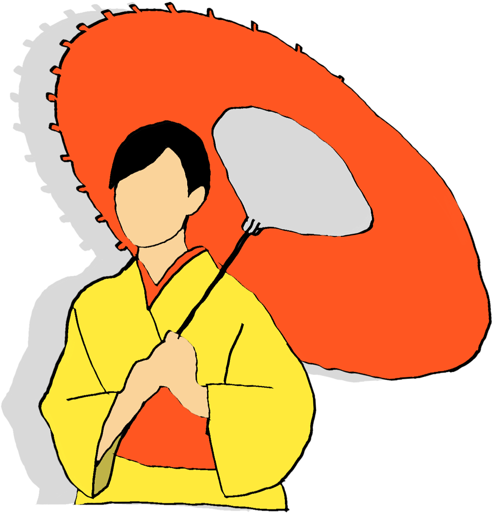 Traditional Japanese Kimonoand Parasol PNG