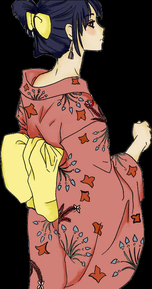 Traditional Kimono Girl Illustration PNG