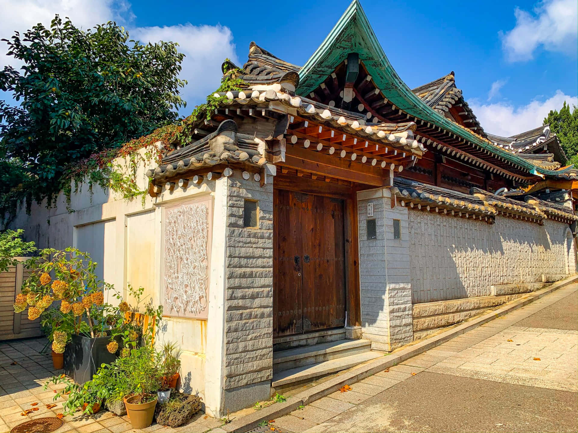 Traditionele Koreaanse Hanok Exterieur Achtergrond