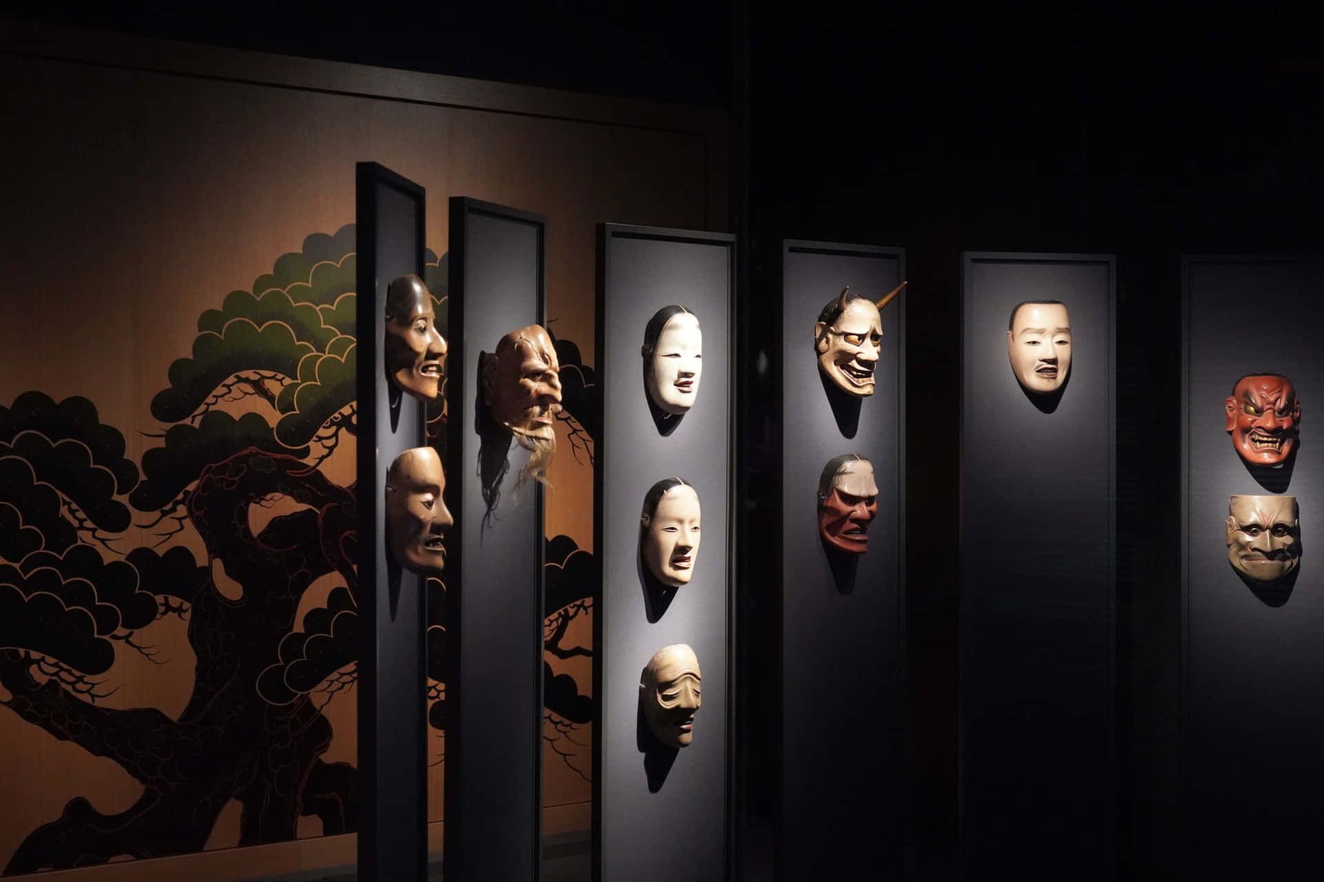 Tentoonstelling Van Traditionele Koreaanse Maskers Achtergrond