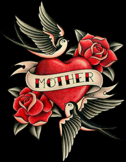 Traditional Mother Heart Tattoo Design PNG