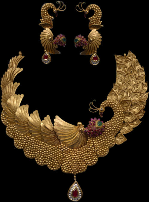 Traditional Peacock Jewelry Set PNG