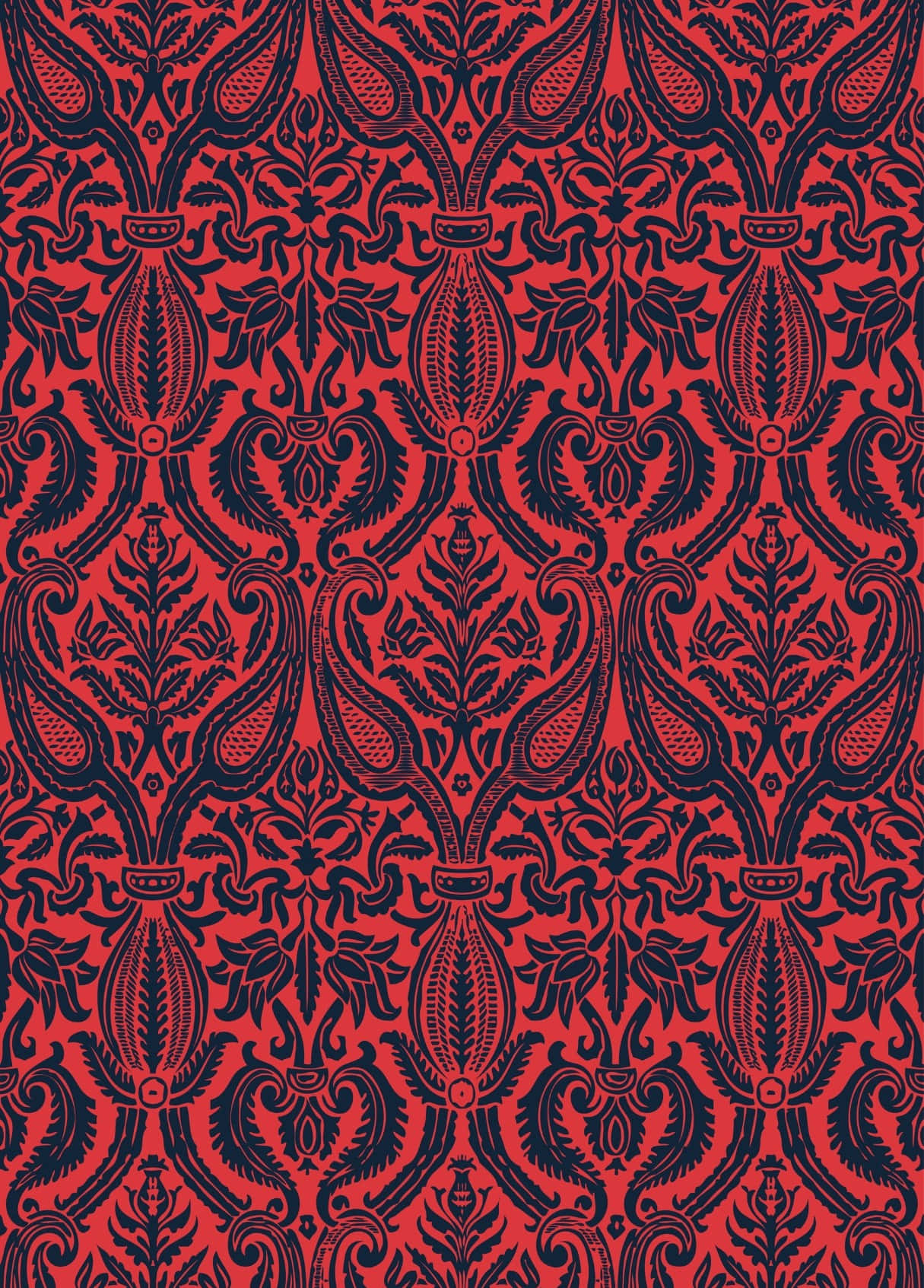 Traditional Red Damask Pattern Wallpaper