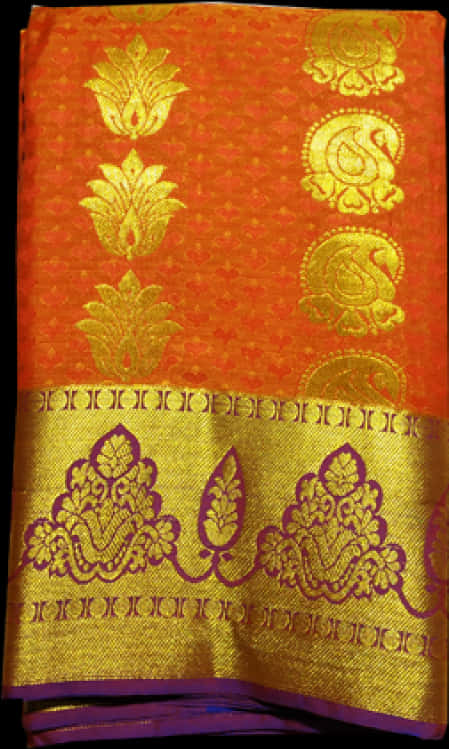 Traditional Red Fabric Golden Border PNG