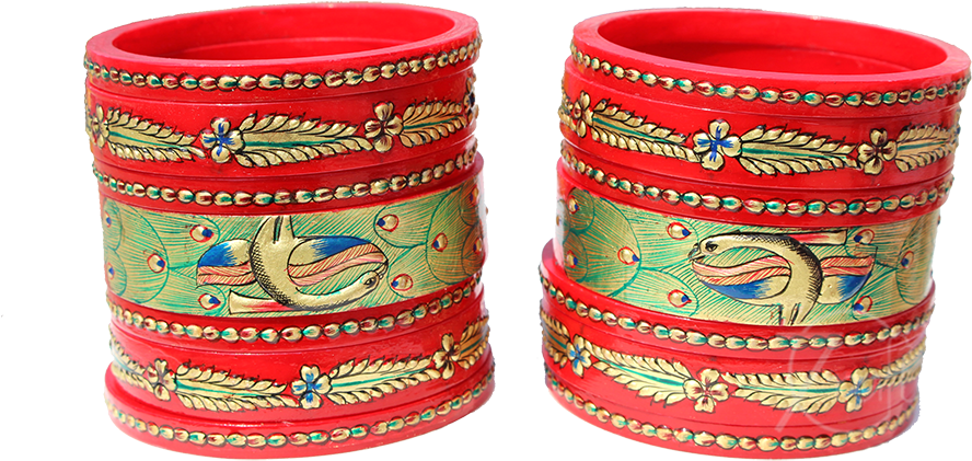 Traditional Red Golden Painted Bangles PNG