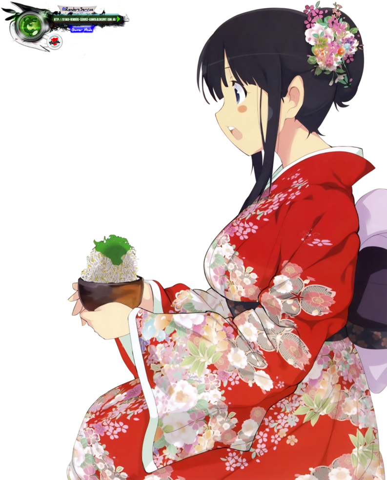 Traditional Red Kimono Anime Girl PNG