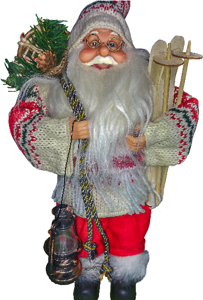 Traditional Santa Figurinewith Lanternand Skis PNG