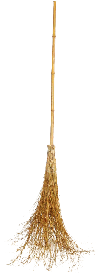 Traditional Straw Broom Standing PNG