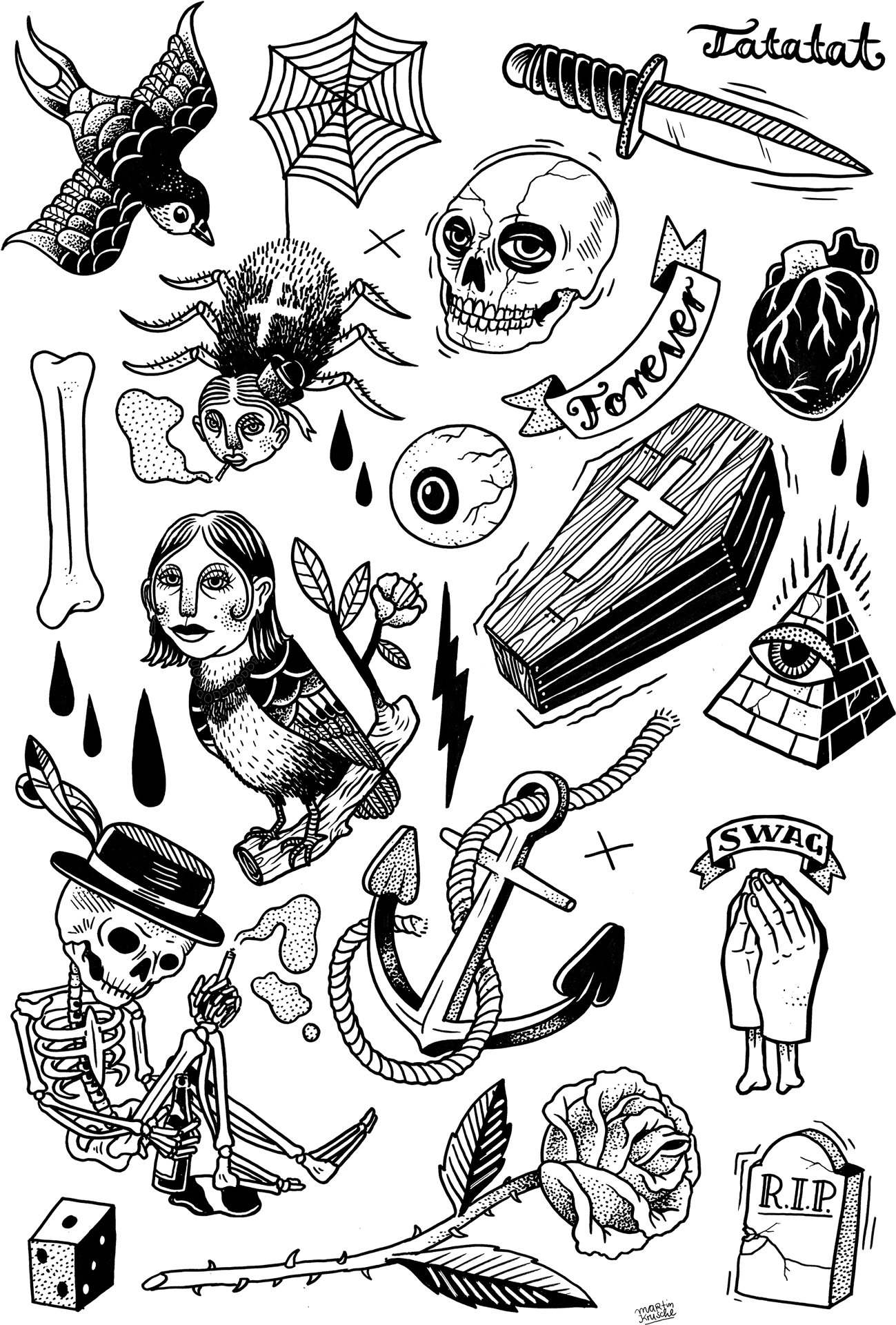 Traditional Tattoo Flash Art Collection PNG