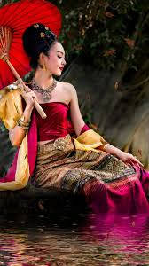 Traditional Thailand Woman With Umbrella Wallpaper