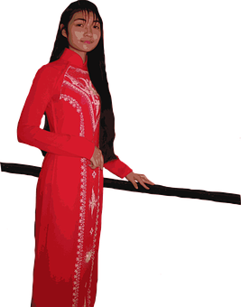 Traditional Vietnamese Ao Dai Red PNG