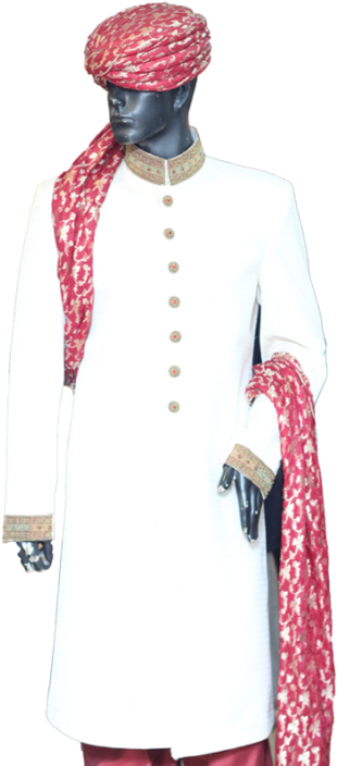 Traditional White Kurtawith Red Accessories PNG