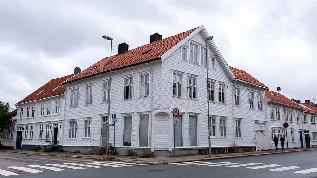 Traditional White Wooden Houses Kristiansand Wallpaper