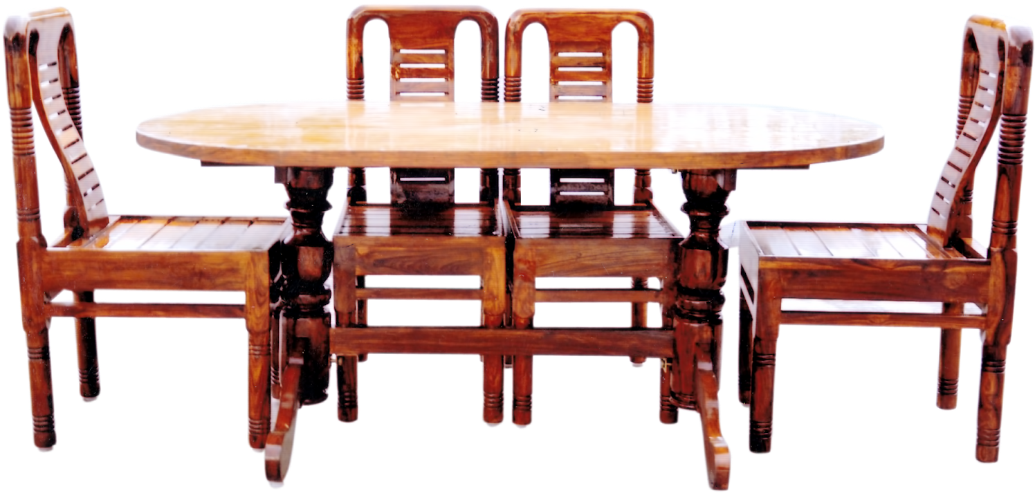 Traditional Wooden Dining Table Set PNG
