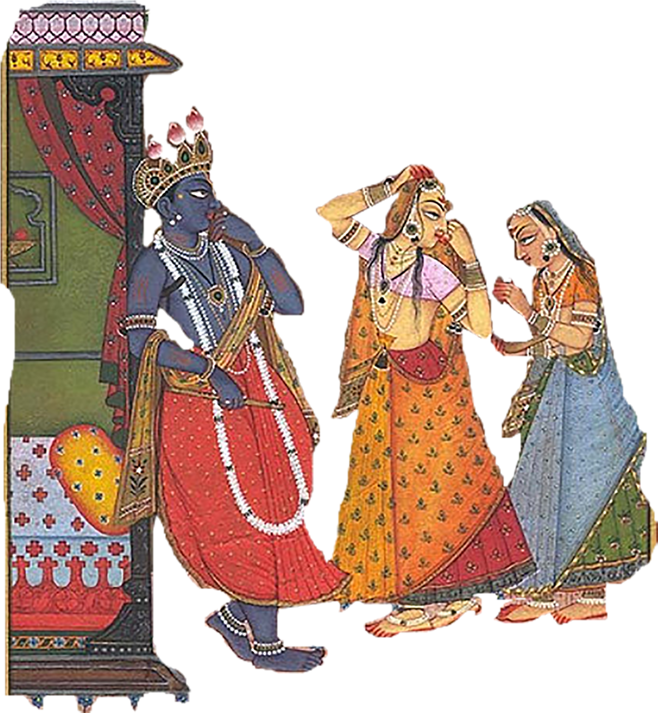 Traditional_ Indian_ Art_ Krishna_and_ Gopis PNG