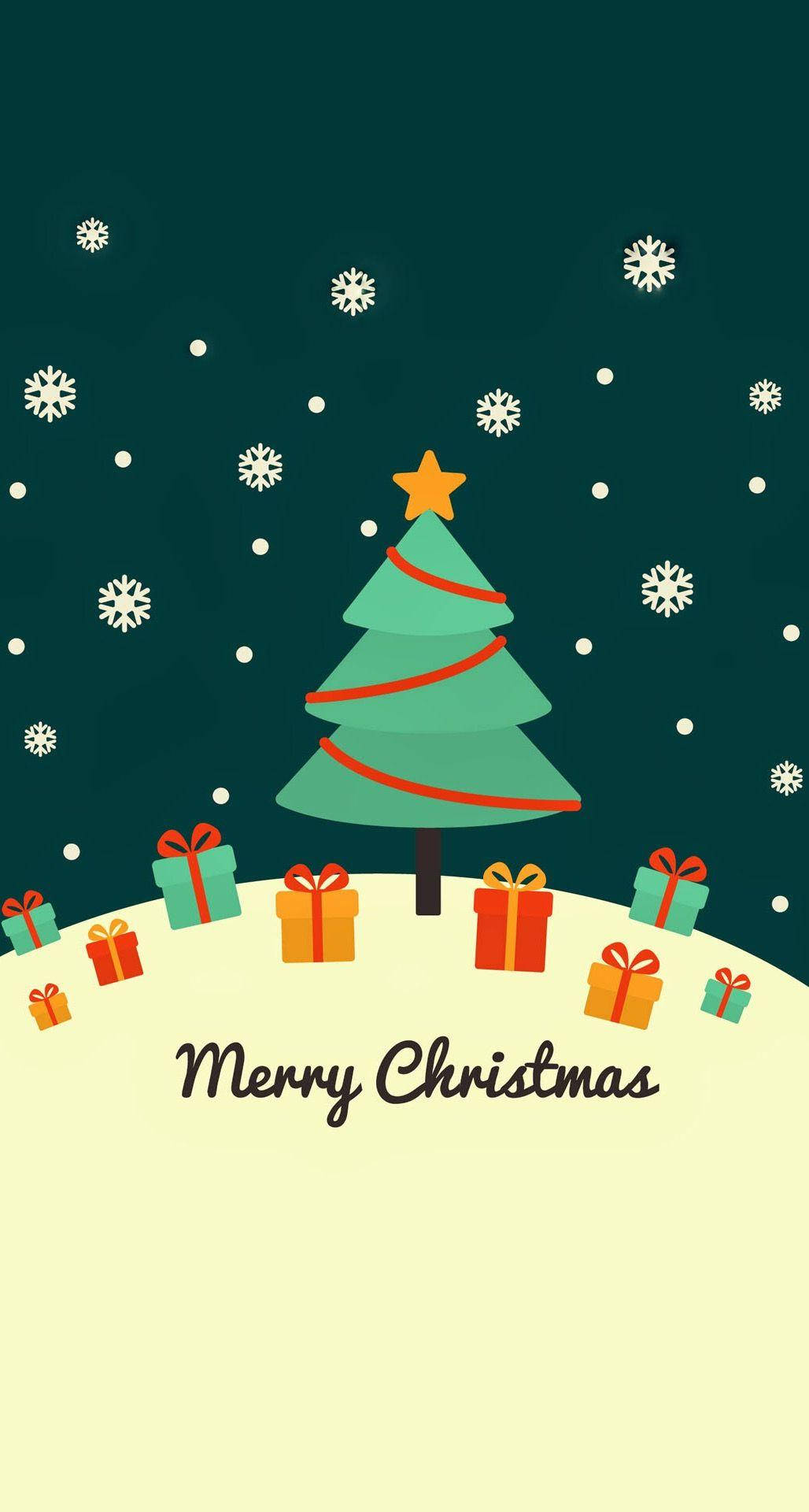 Træ Med Gaver Glædelig Jul Iphone Wallpaper
