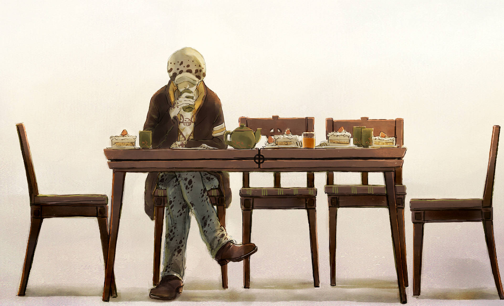 Trafalgar Law One Piece Eating Alone Fanart Wallpaper