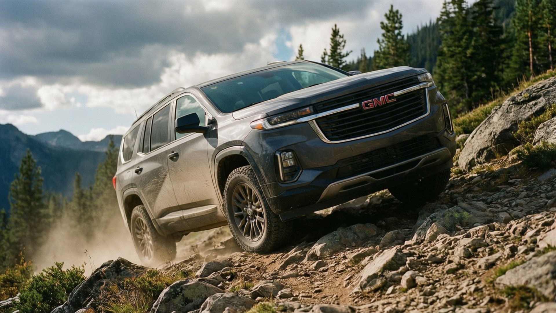 GMC Acadia AT4 menaklukkan jalur gunung berbatu