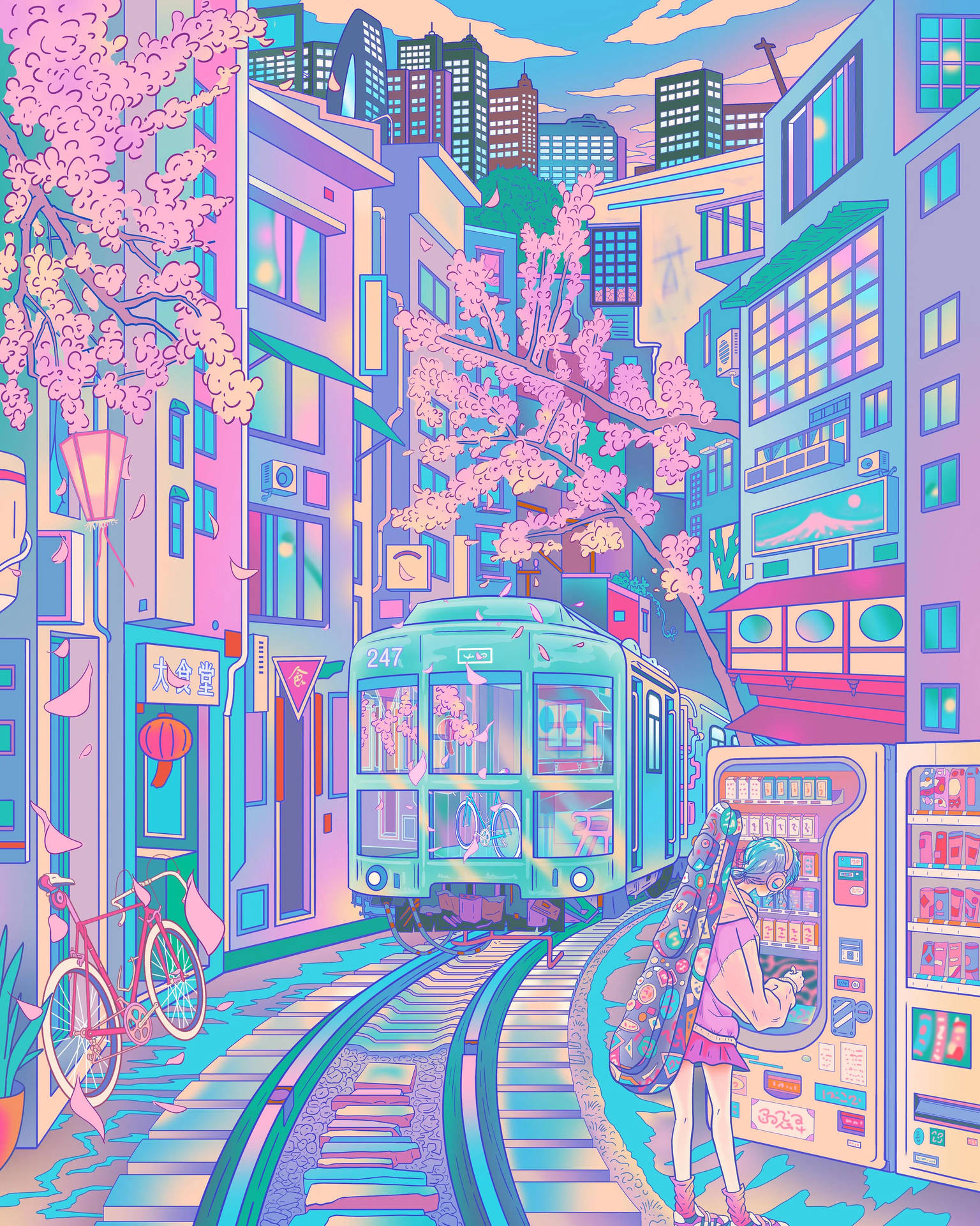 Train Going Into A Pastel Japanese Aesthetic City Picture