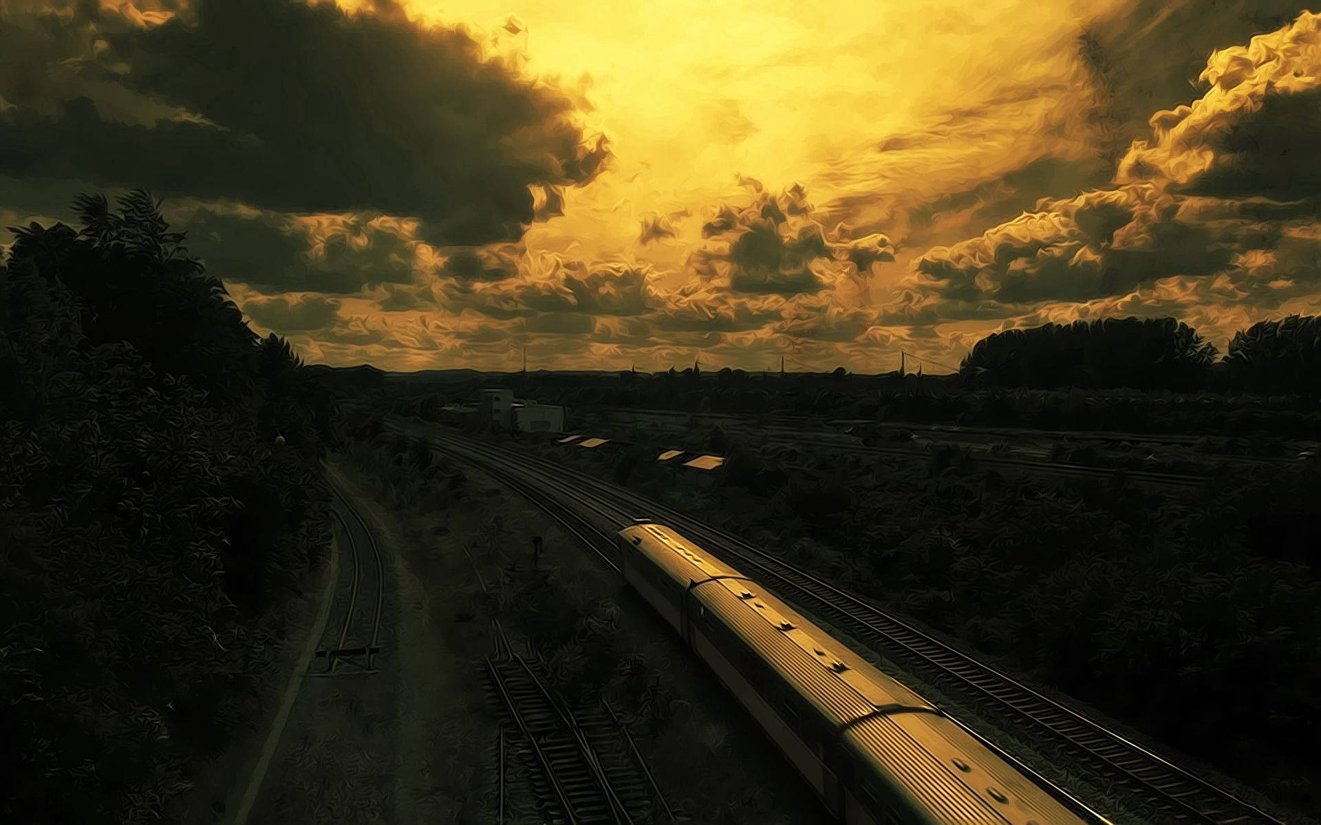 Njutav Solnedgångsresan På Ett Gyllene Tåg. Wallpaper