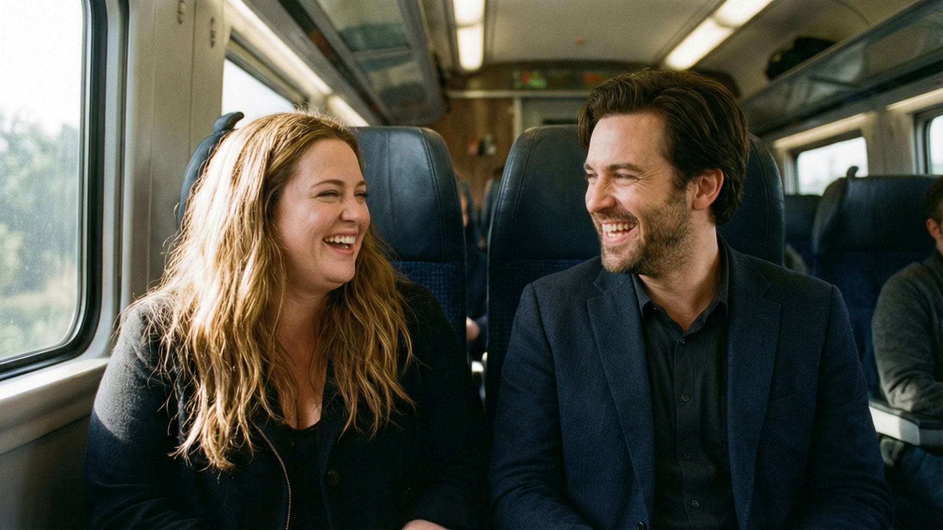 Tog Latter Wallpapers — Glædelig togtur scene fra Trainwreck.
