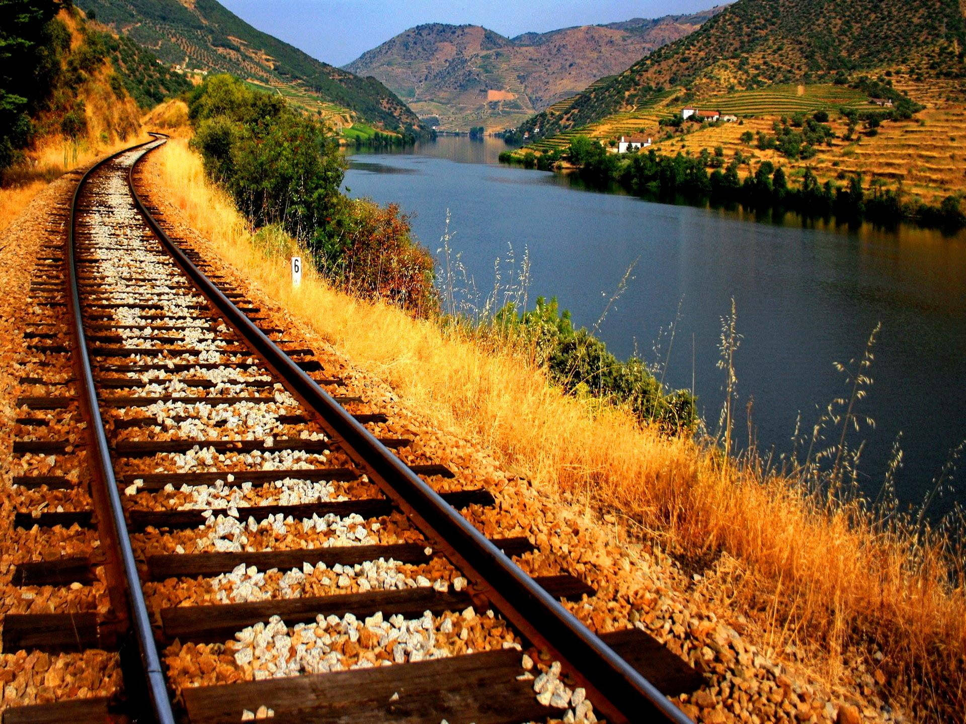 Train Rail River View Wallpaper