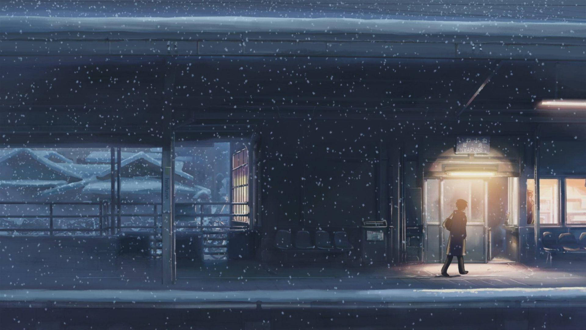 Tågstationestetisk Anime Landskap. Wallpaper