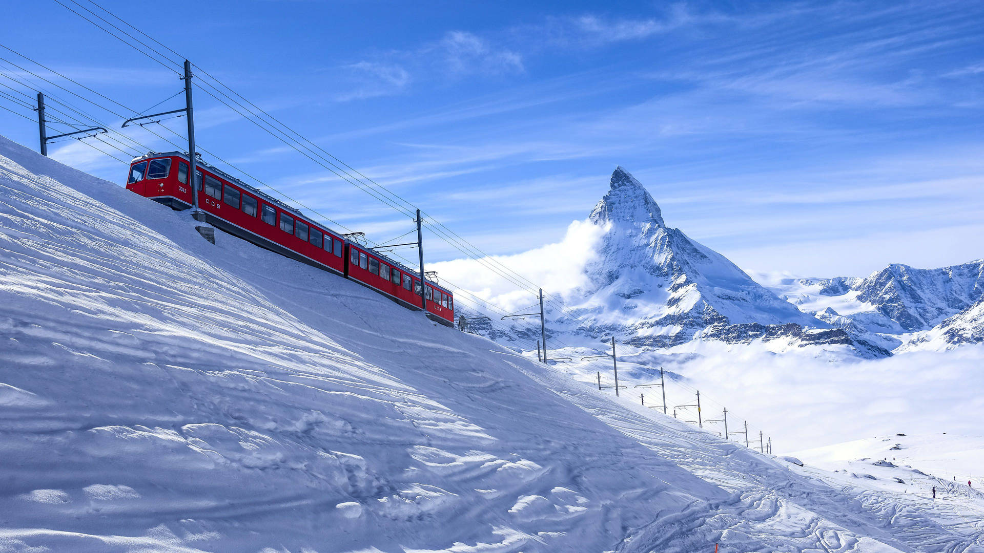 Train Swiss Alps Winter Landscape Wallpaper