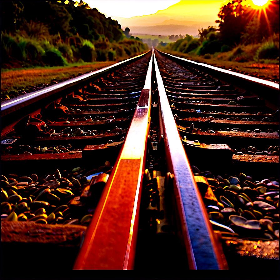 Train Track In Countryside Sunset Png Rnk80 PNG