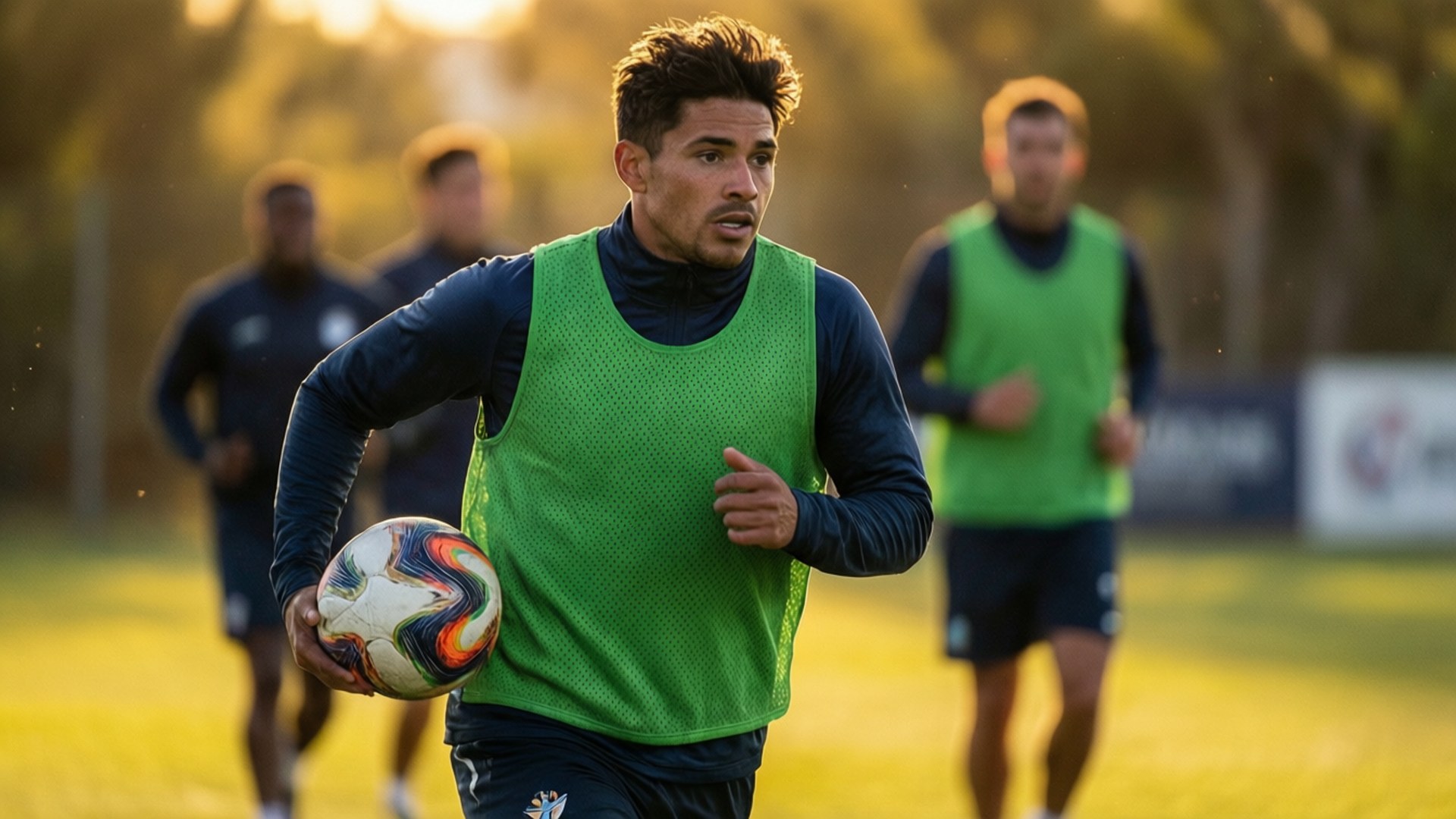Sebastian Blanco tijdens een trainingssessie, golden hour-verlichting, dynamische hardloophouding.