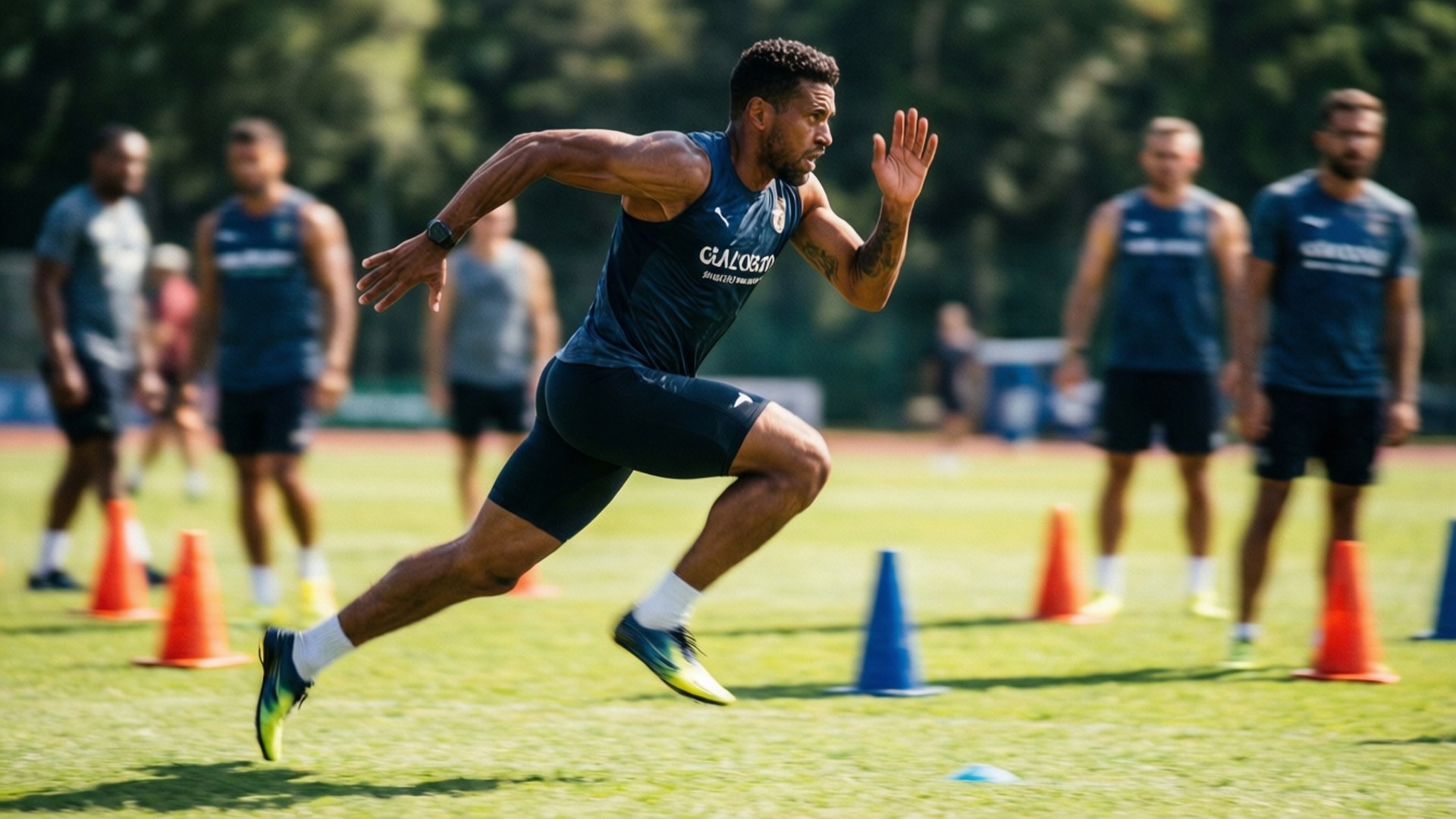 Actionbillede af Gustavo Bou, der sprinter under træning.
