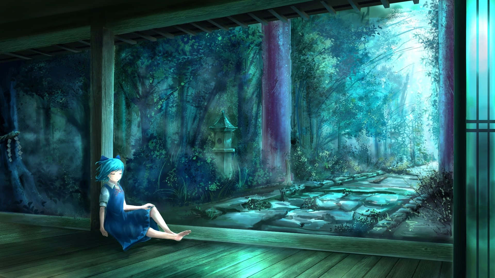 Tranquil Anime Forest Retreat Wallpaper