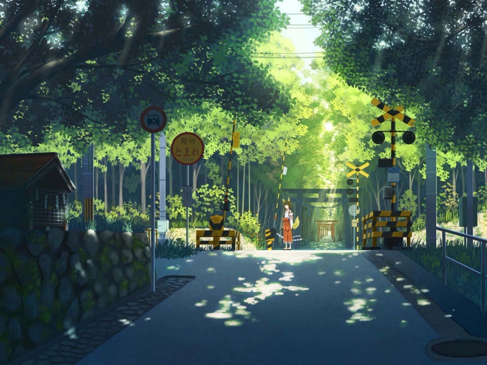 Tranquil_ Anime_ Railroad_ Crossing Wallpaper