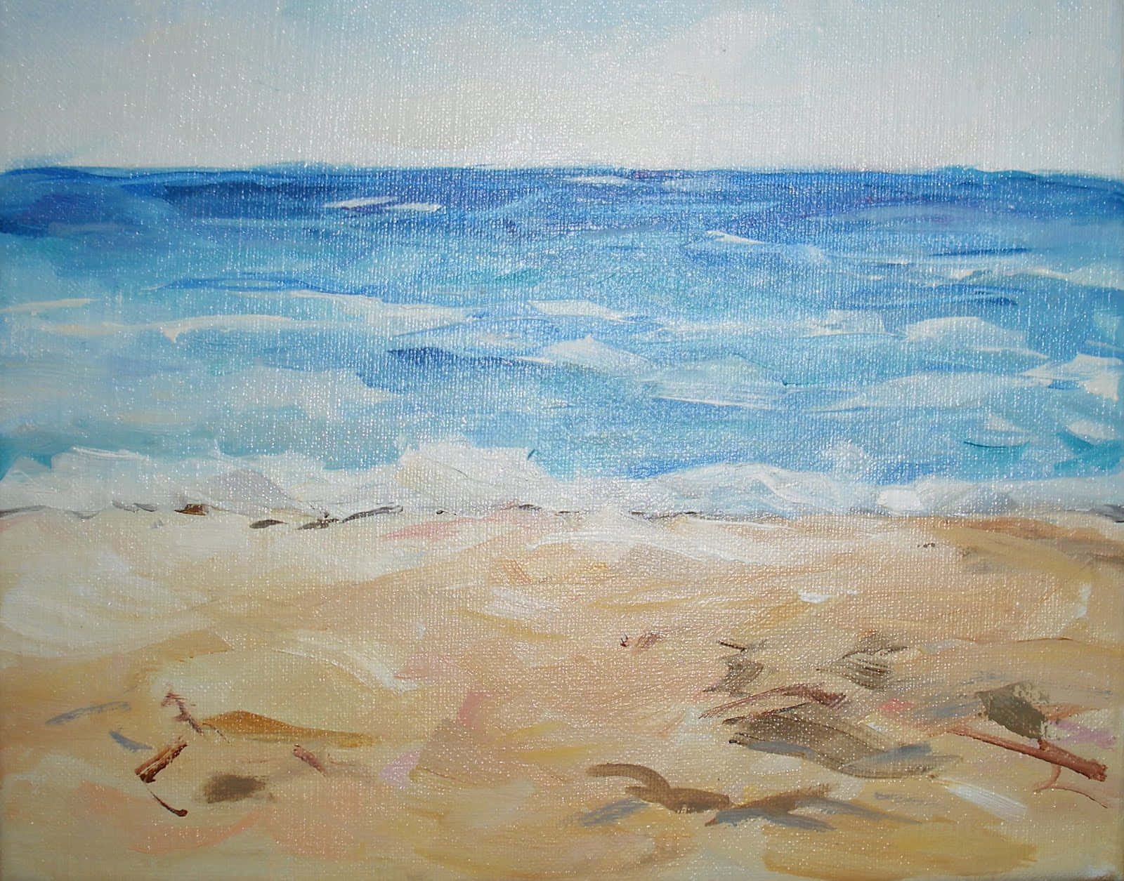 Tranquil Beach Sunset Painting Wallpaper