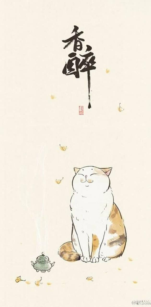 Tranquil Cat Incense Burner Art Wallpaper