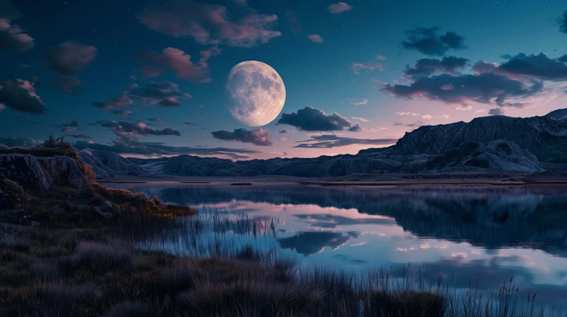 Tranquil_ Moonrise_ Over_ Lake Wallpaper