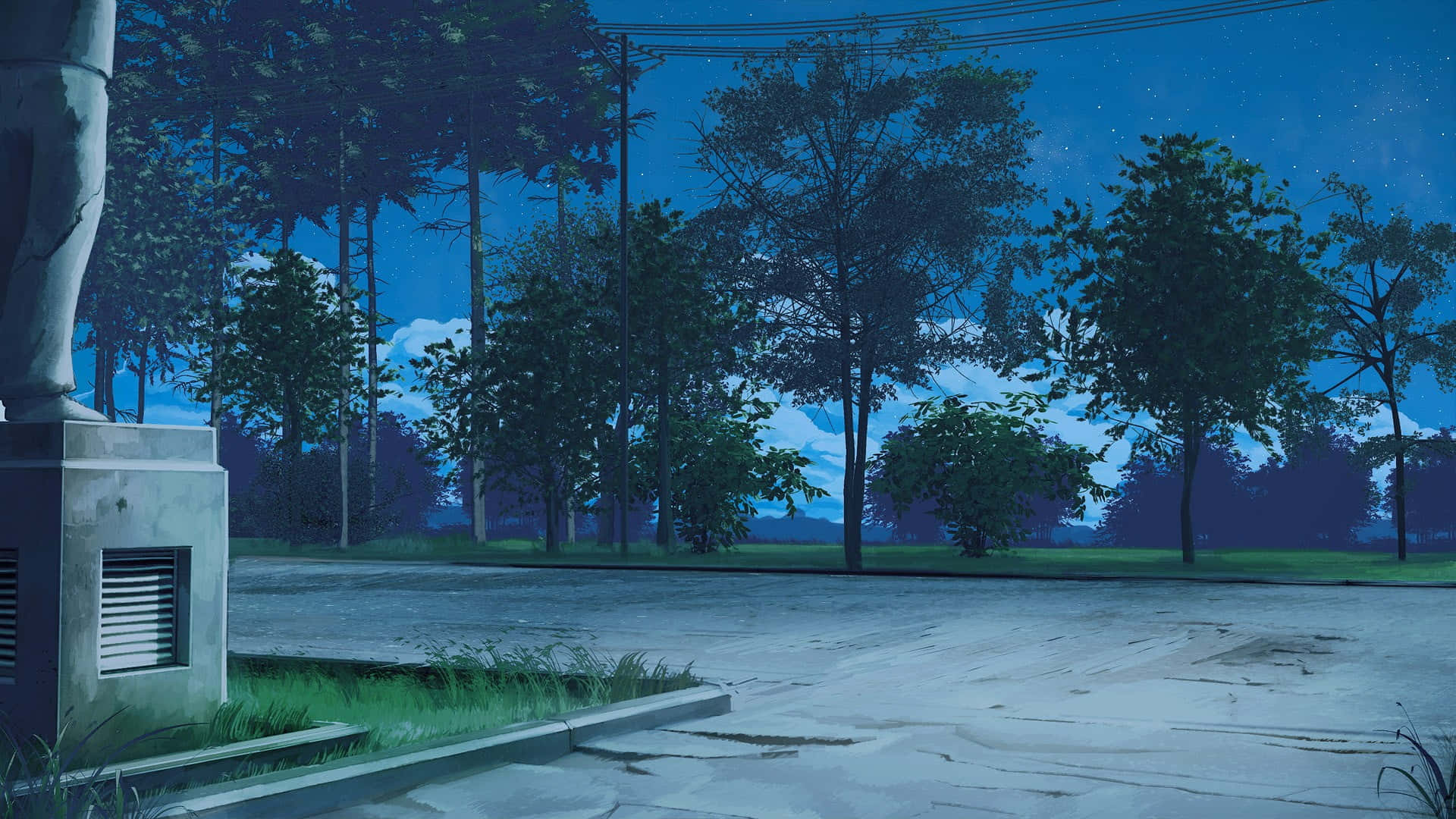 Tranquil Nightat Anime Street Wallpaper