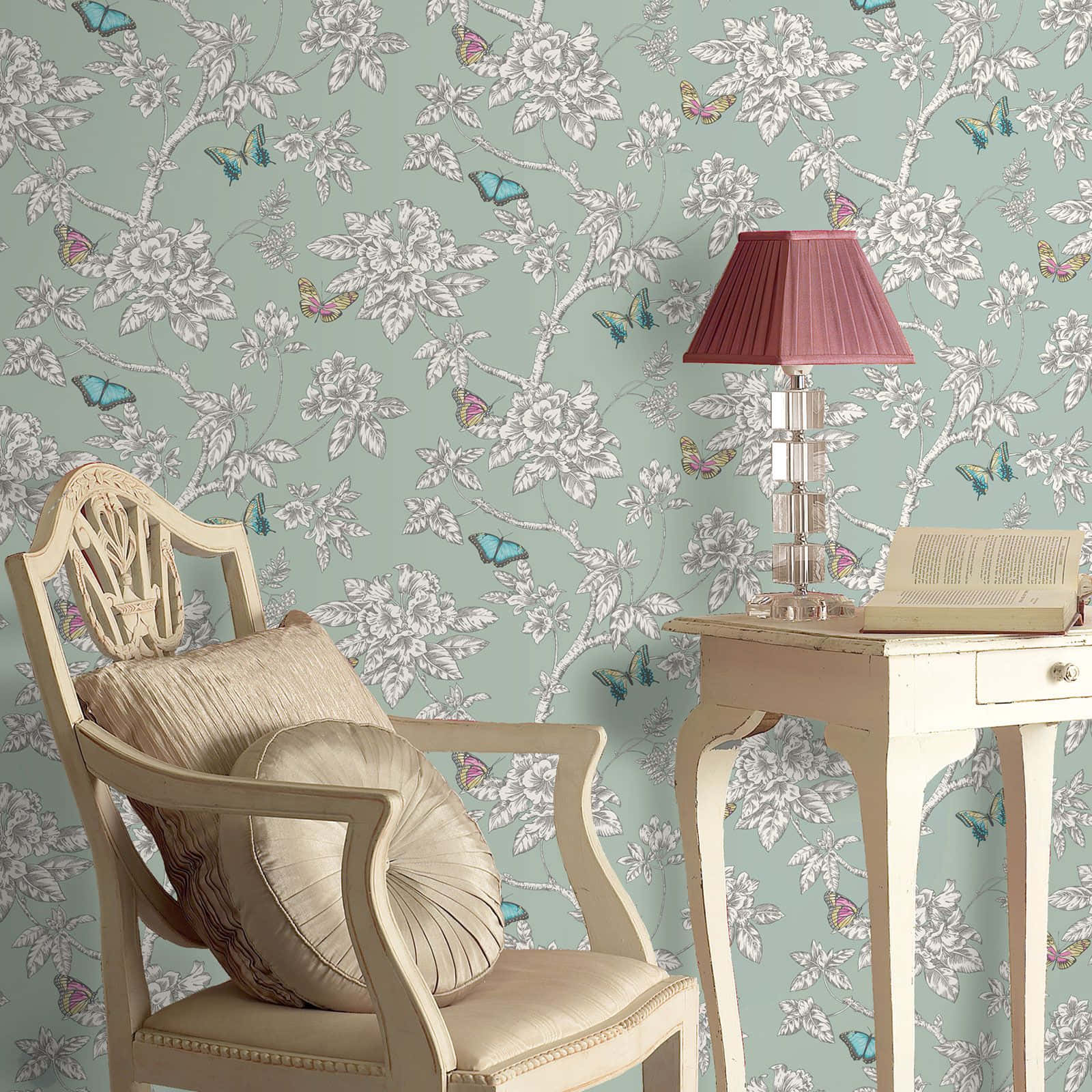 "tranquil Pastel Bedroom In Shabby Chic Style" Wallpaper
