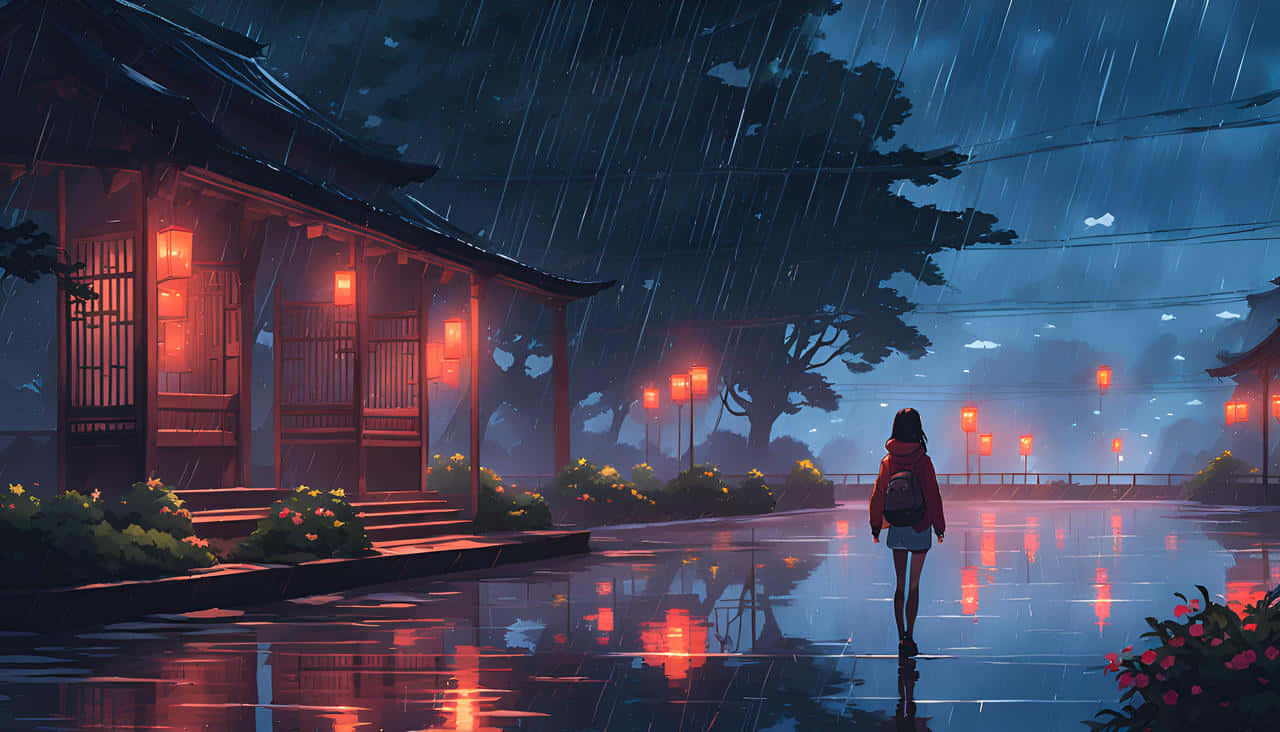 Tranquil_ Rainy_ Evening_at_ Traditional_ Asian_ Temple Wallpaper