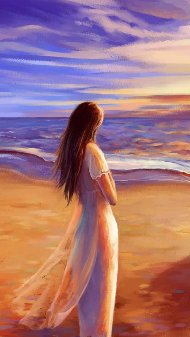Tranquil Sunset At The Beach Artwork Wallpaper