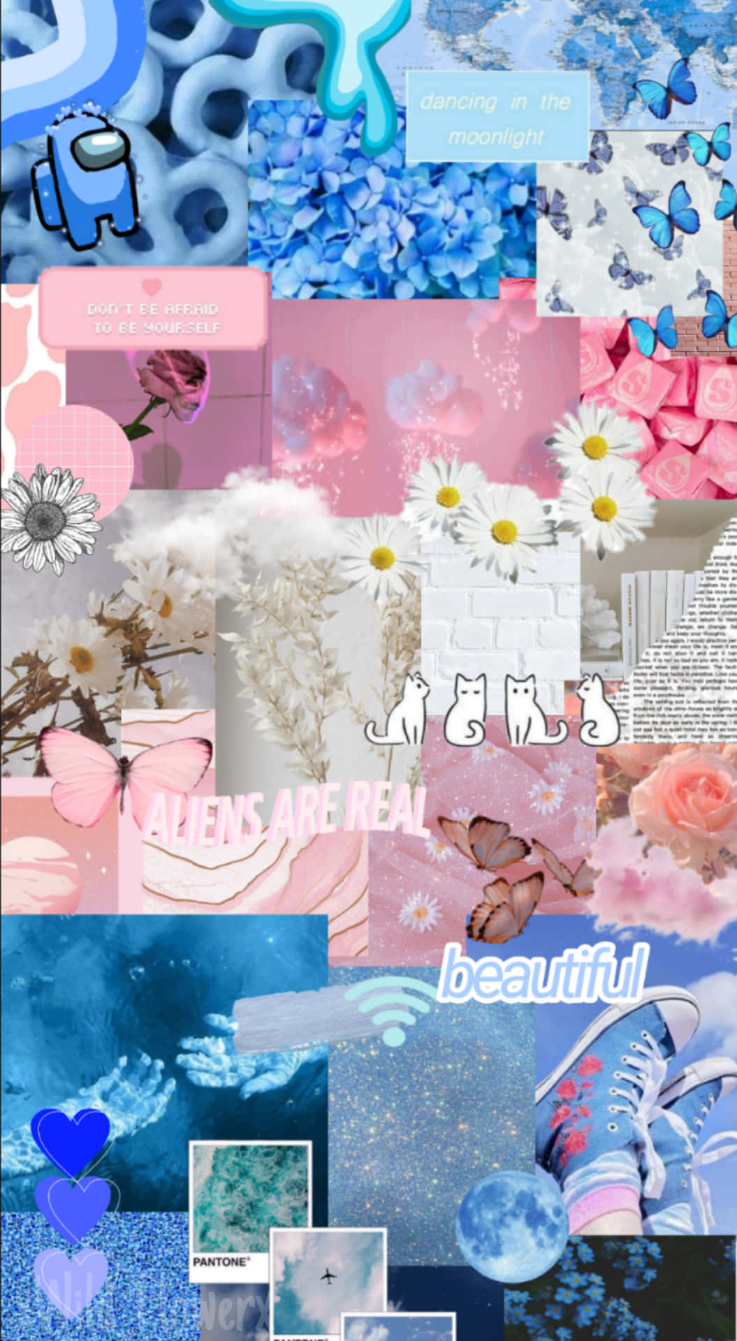 Trans Collage Hearts And Butterflies Wallpaper