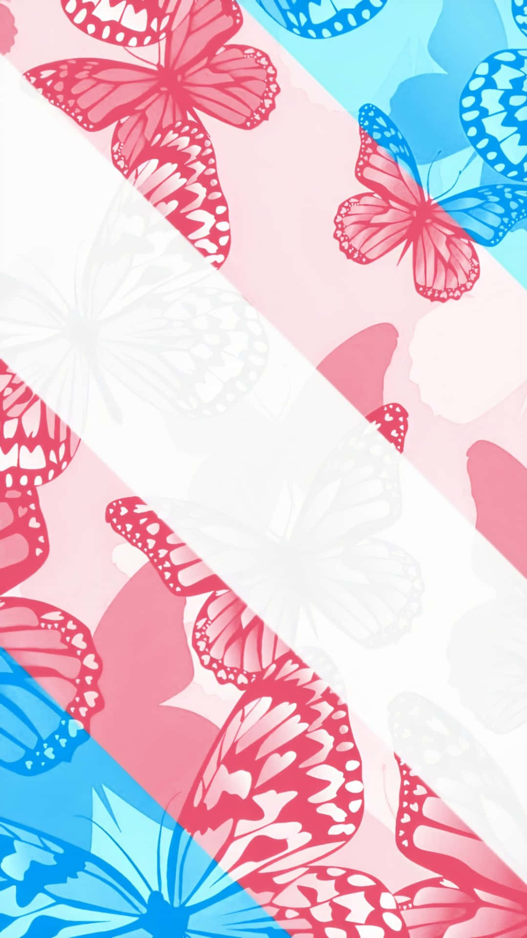 A Pink And Blue Butterfly Pattern On A Blue Background Wallpaper