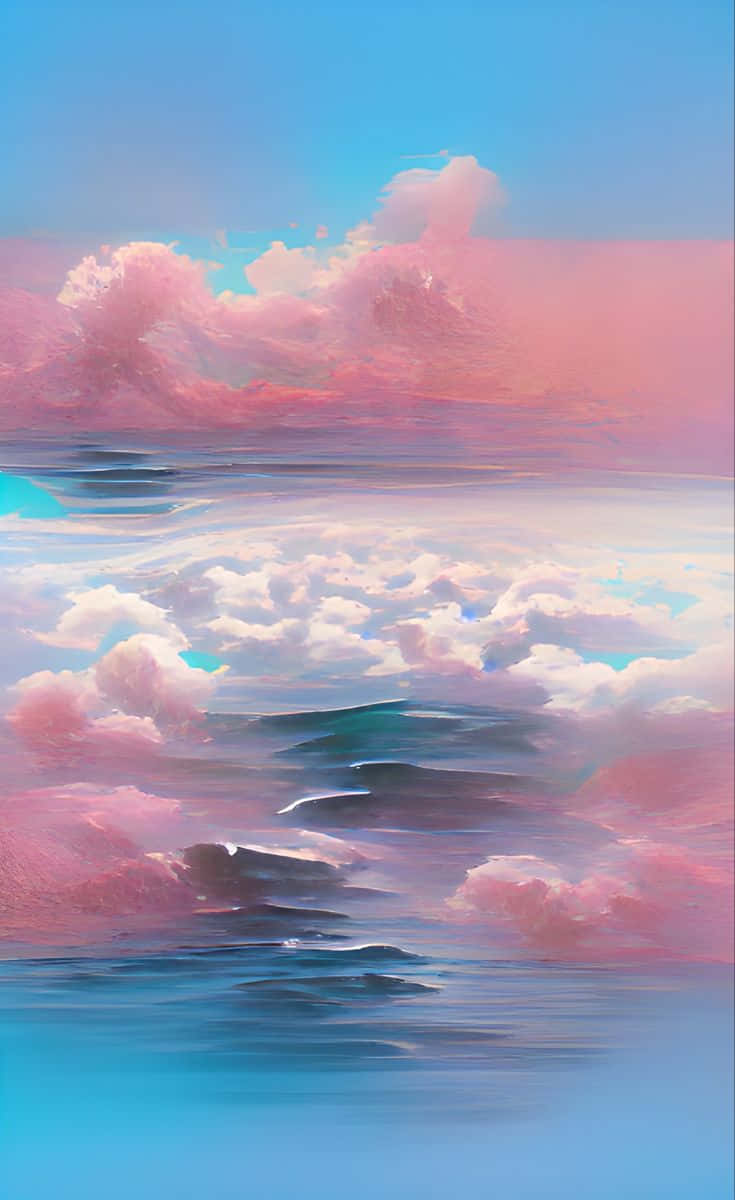 Etmaleri Af Skyer Og Bølger I Pink Og Blå. Wallpaper