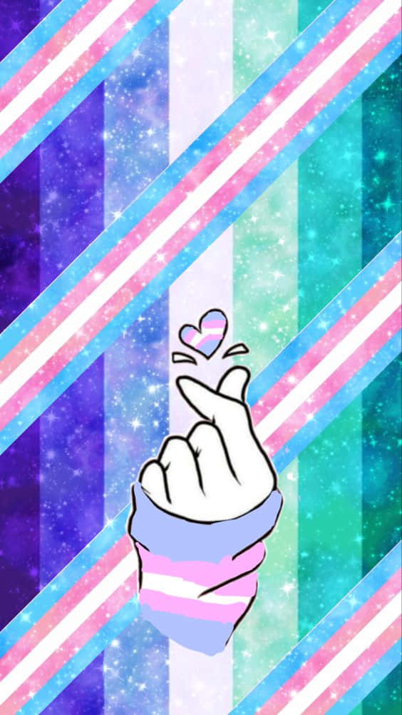 A Pink And Blue Striped Wallpaper With A Hand Holding A Heart Wallpaper