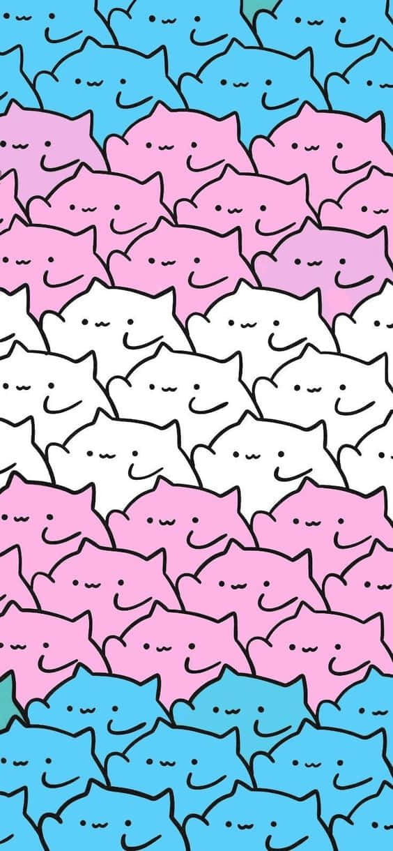 Et mønster af rosa, blå og hvide katte Wallpaper