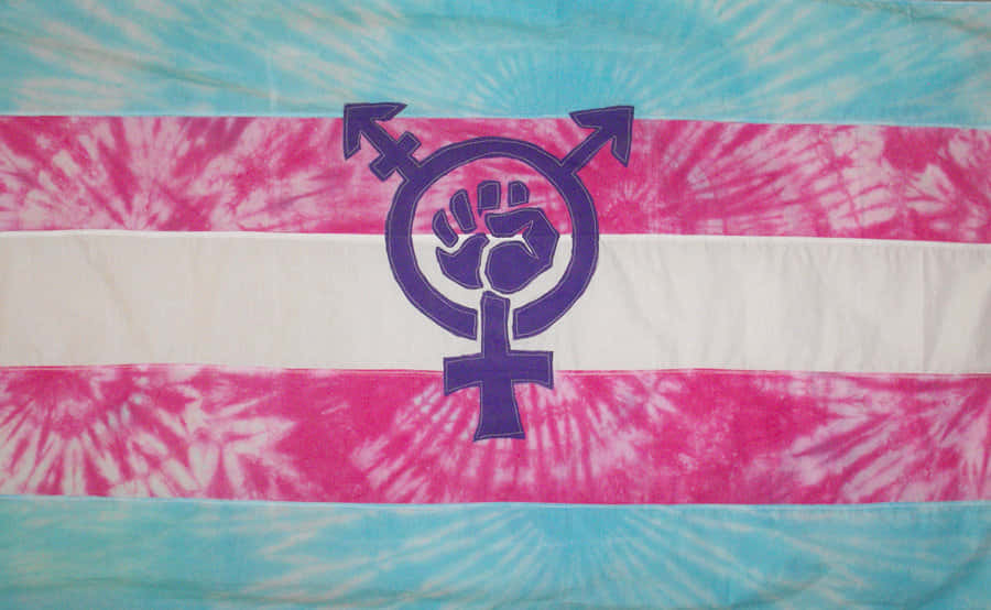 En blå og hvidt flag med et symbol af en kvinde på det. Wallpaper