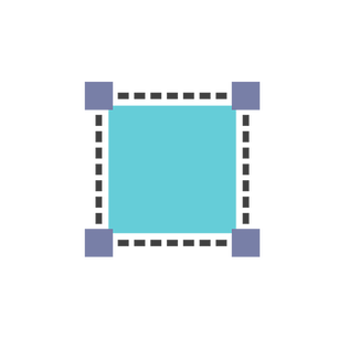 Transform Tool Icon PNG — A minimalist teal square centered in a white circle with dashed lines and purple corner handles.