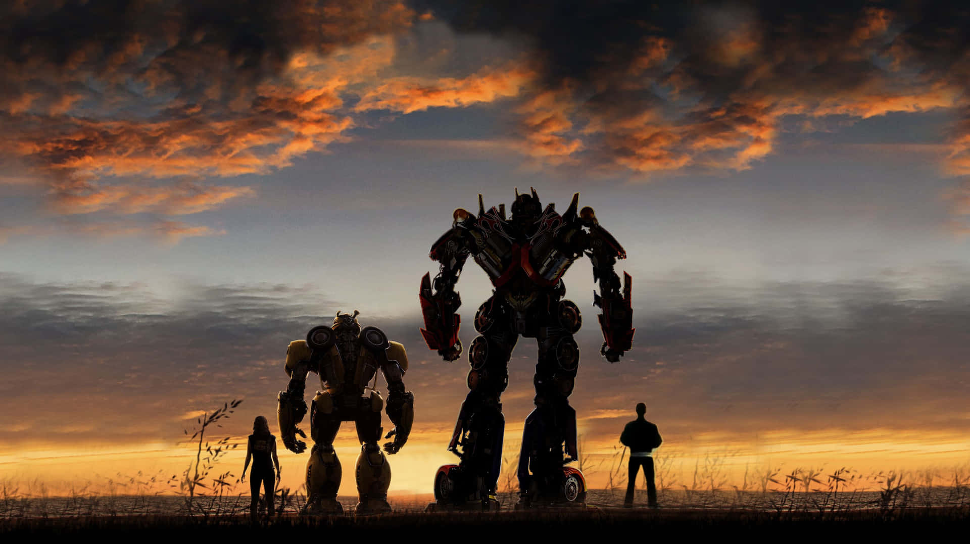 Trasformail Set Di Transformers Con La Silhouette Di Bumblebee Sfondo