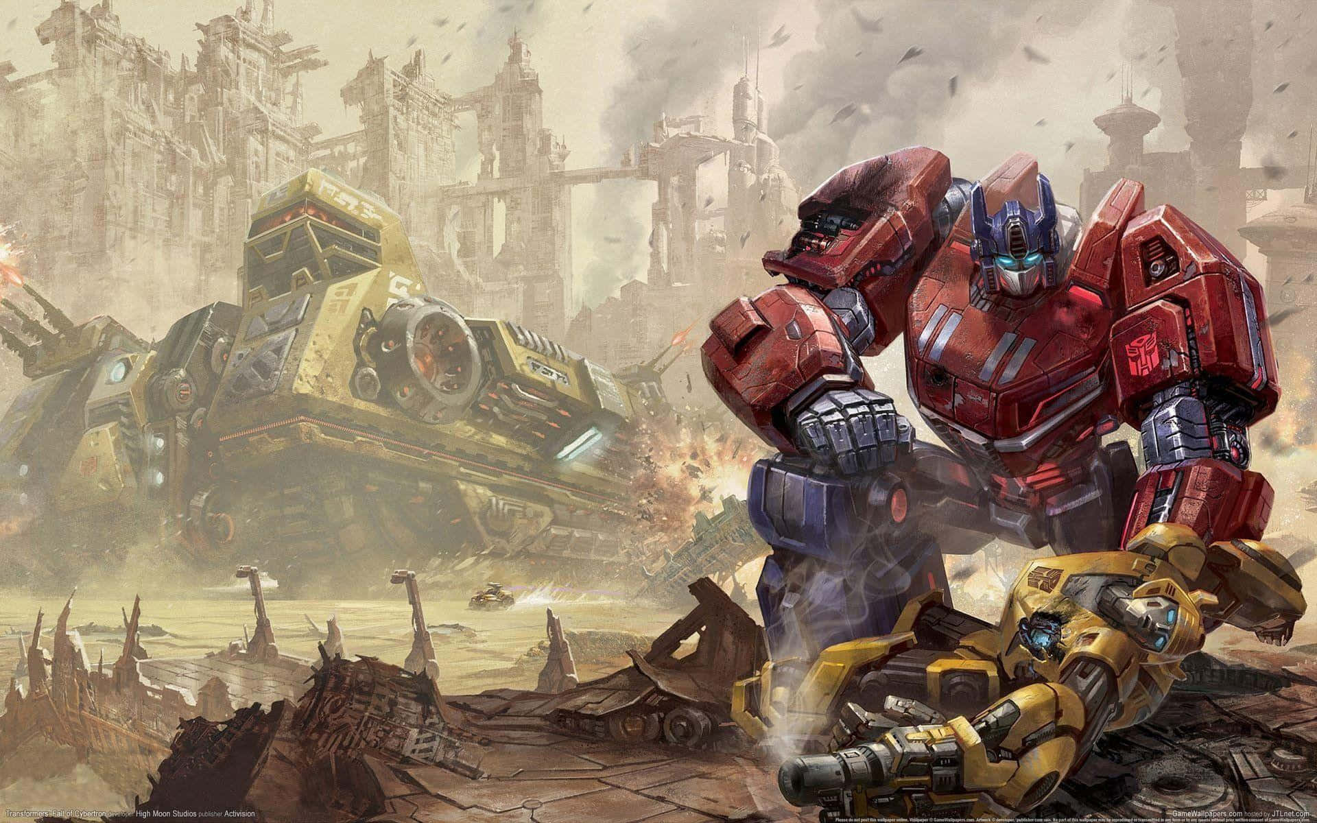 Optimusprime Salva Il Robot Bumblebee Dei Transformers Sfondo